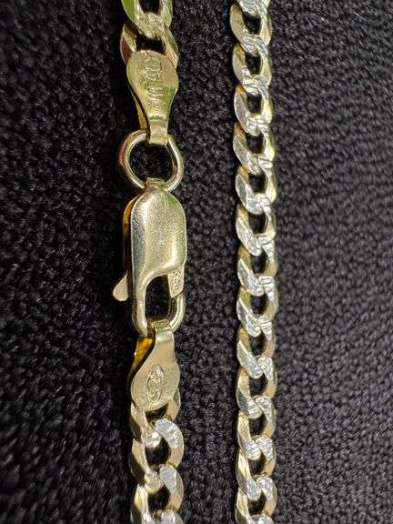 24k Gold Plated 925 Sterling Silver Diamond Cut Pave Curb Cuban Chain 24"