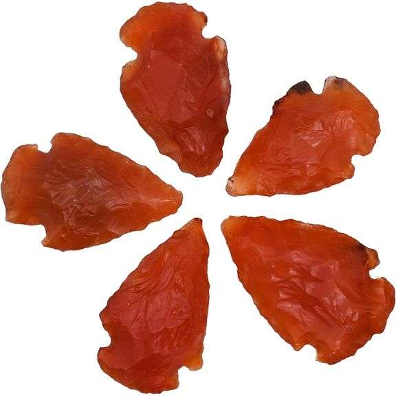 Lot of 5 Carnelian Hand-Knapped Arrowheads