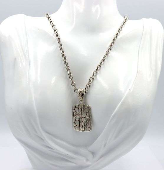 John Hardy dog tag cross pendant on chain