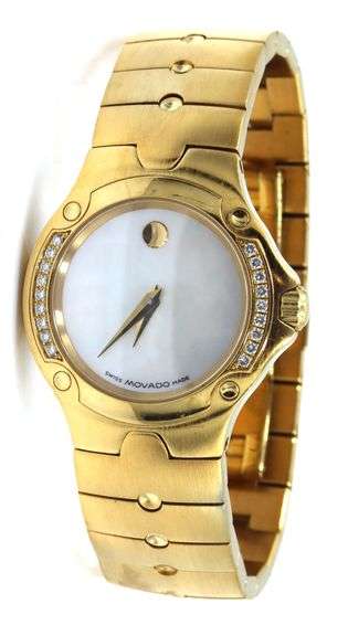 Movado Sport Edition quartz mother of pearl dial watch with diamond bezel