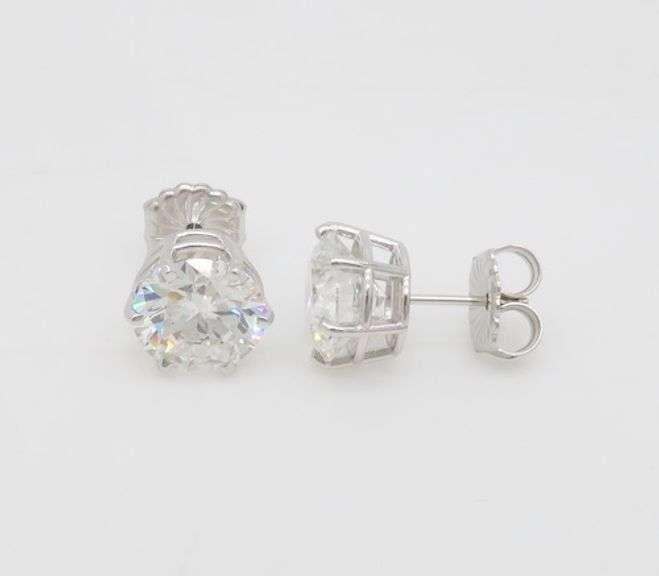 Certified 6.04CTW Diamond Stud Earrings in 14k White Gold