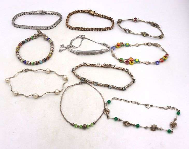 Group of 10 vintage 925 sterling silver bracelets