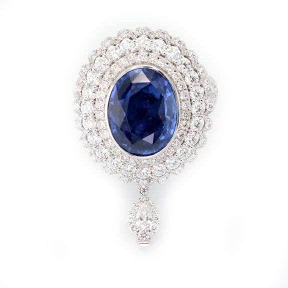 18k (750) White Gold Convertible Ring in Natural Sapphire and Natural Diamond