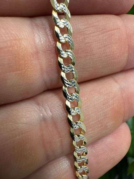 24k Gold Plated 925 Sterling Silver Diamond Cut Pave Curb Cuban Chain 24"