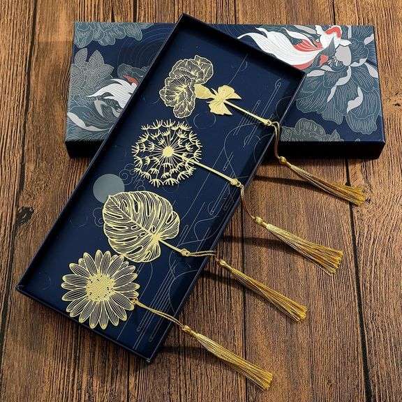 Four Seasons Elegant Gold Flower Bookmarks