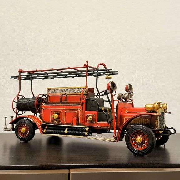 Large Handcrafted Metal Fire Engine Model