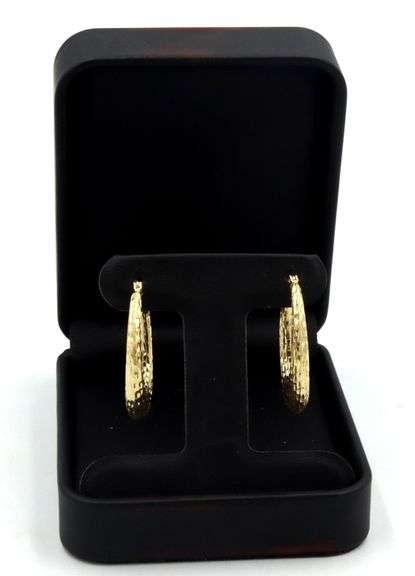 14kt Yellow gold diamond cut hoop earrings
