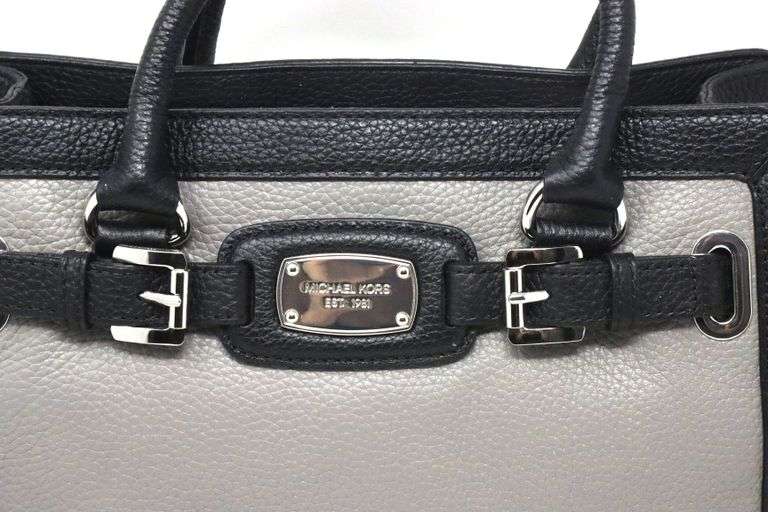 Micheal Kors Hamilton frame out with steel gray black shoulder bag