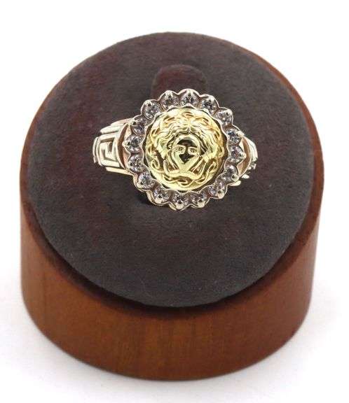 14kt Yellow gold Halo CZ Greek key ring