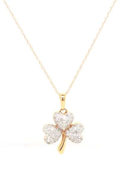 14kt Yellow gold diamond accent clover pendant on chain
