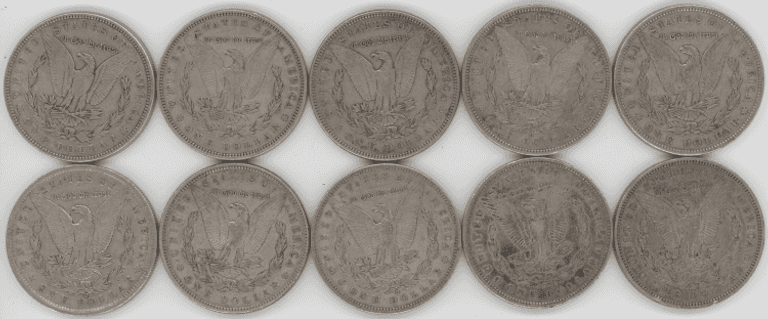 Ten nice sharp Morgan Silver Dollars from 1883 to 1901-O