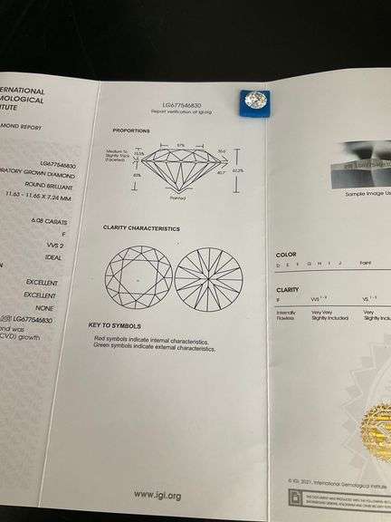 6.08 CARAT LOOSE DIAMOND ROUND BRILLIANT CUT