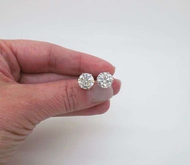 Certified 6.04CTW Diamond Stud Earrings in 14k White Gold
