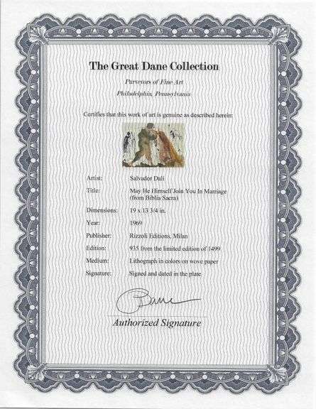 Highly Collectible and Rare Salvador Dali Original Lithograph from the 'Biblia Sacra' Suite