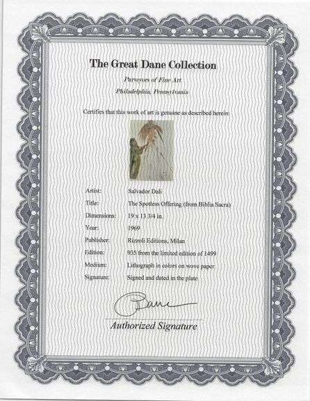 Highly Collectible and Rare Salvador Dali Original Lithograph from the 'Biblia Sacra' Suite