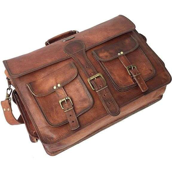 Handmade Full-Grain 18-Inch Leather Messenger Bag