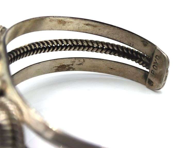 Vintage 925 sterling silver signed turquoise cuff bangle