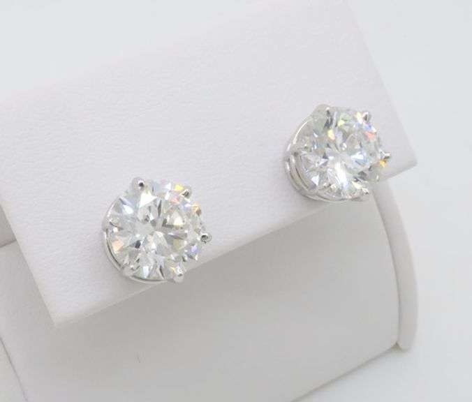 Certified 6.04CTW Diamond Stud Earrings in 14k White Gold