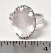 Rose quartz and Cz Gemstone Ring in Sterling Silver
