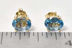 Lovely Blue Topaz Gemstone Stud Earrings in 14K Yellow Gold