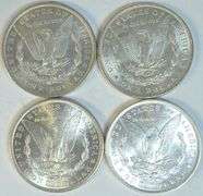 4 Very Choice BU Morgan Silver Dollars 1886 to 1890