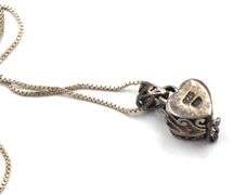 Vintage 925 sterling silver signed heart shaped trinket box pendant on chain