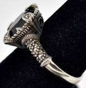 Black Onyx and Marcasite Gemstone Ring in Sterling Silver