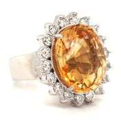 14kt White gold 6ct oval citrine and diamond halo ring
