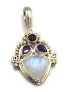Lot of 2 925 sterling silver Sajen amethyst, abalone and blue topaz pendants