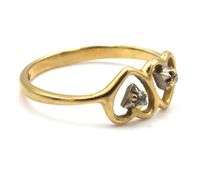 14kt Yellow gold 2 heart shaped ring with diamond accents