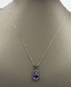 Vintage 925 sterling silver blue stone and marcasite pendant on box chain necklace