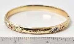 Wonderful 14K Yellow Gold Rose Designed Hinged Bracelet