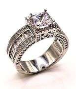 Sparkling 14 Kt White Gold Plate 2.15 Ct Princess Cut Simulated Diamond Ring