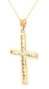 14kt Yellow gold 0.30ctw channel set diamond cross pendant on chain