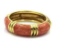 High End 18K YG Band with Pinkish Coral Enamel