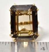 Massive 18K Yellow Gold Smokey Quartz Gemstone Ring