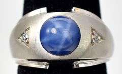 Beautiful 14K White Gold Star Sapphire and Diamond Ring