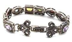 Vintage 925 sterling silver signed multi color stone link bracelet