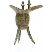 Verdigris Bronze Chinese Jué Wine Vessel