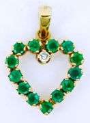 14K Emeralds & Diamond Heart Pendant