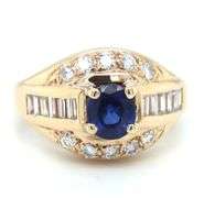 14kt Yellow gold 0.75ct sapphire with 0.50ctw diamond ring