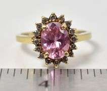 Beautiful 14K Yellow Gold Pink Topaz and Diamond Ring