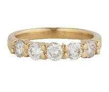 14kt Yellow gold 1.13ctw Round Diamond Five Stone Wedding Band Ring