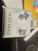 14k Yellow Gold Square 4mm Moissanite Stud Screw Back Earrings