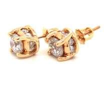 14kt Yellow gold 1.50cts round brilliant cut diamond stud earrings