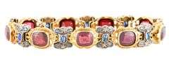 Vintage 15.0ctw Cushion Garnet and 1.30ctw Sapphire Heirloom Bracelet in 18K and Sterling