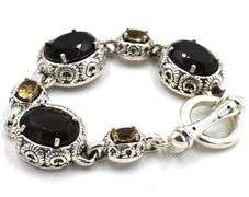 925 Sterling silver smokey quartz and citrine link signed bracelet