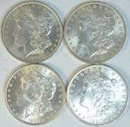 4 Very Choice BU Morgan Silver Dollars 1886 to 1890
