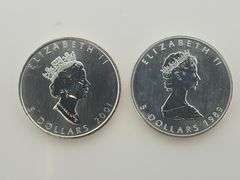 1989 & 2001 Imperfect Canadian Roll Of "25" 1 OZ. Silver $5 Canadian Maple Leaf's