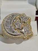 All-Ice Diamond Men’s 14K Yellow Gold Star & Moon Ring with Over 7CTW Natural Diamonds, Size 15